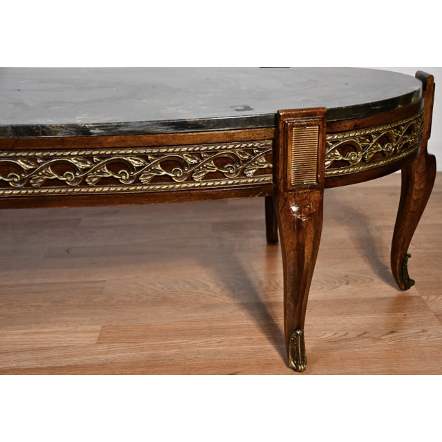 1930s French Walnut & Applied Brass Coffee Table For Sale - Image 6 of 9