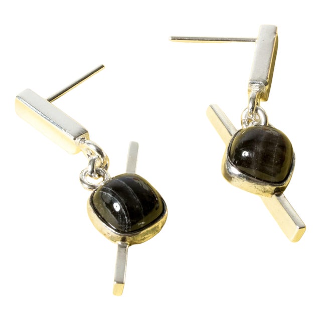Silver and Spectrolite Earrings from Claës Giertta, 1961, Set of 2 For Sale