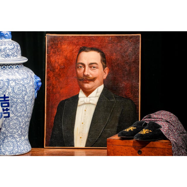 Immerse yourself in the timeless sophistication of the Victorian era with this striking unframed formal portrait painting....