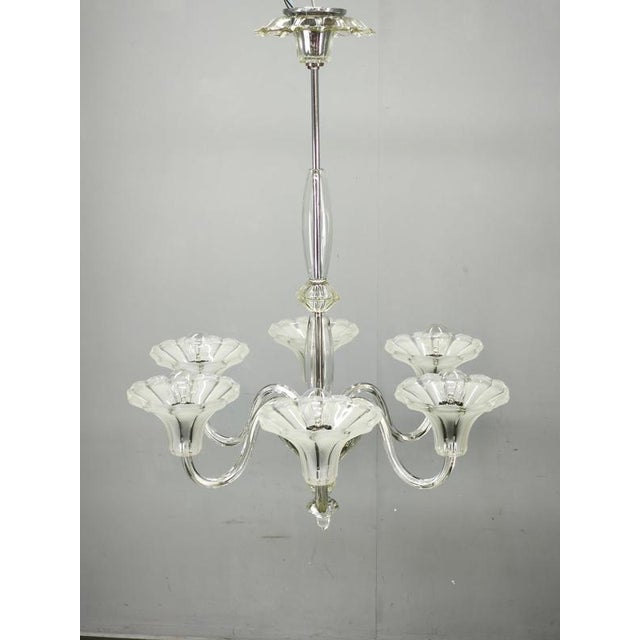 Art Deco Six-Arm Glass Chandelier, Czechoslovakia, 1930s For Sale - Image 9 of 12