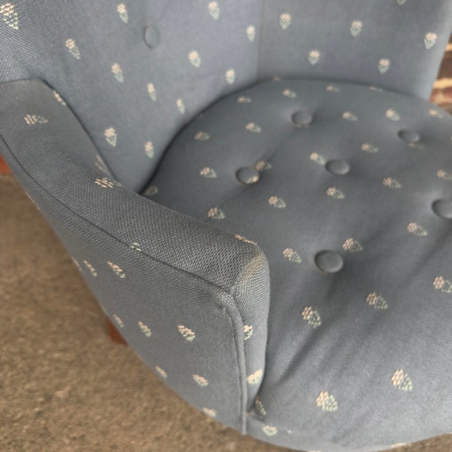 Light Blue Embroidered Mid Century Style Accent Chair For Sale - Image 10 of 12