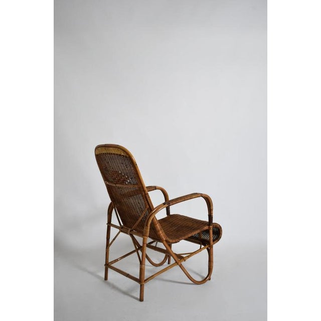 Rattan and Wicker High Back Armchair, 1950s For Sale - Image 4 of 6