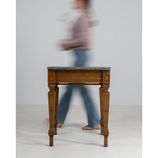 19th Century 19th Century France Golden Oak Fluted-Leg Marble-Top Side Table For Sale - Image 5 of 11