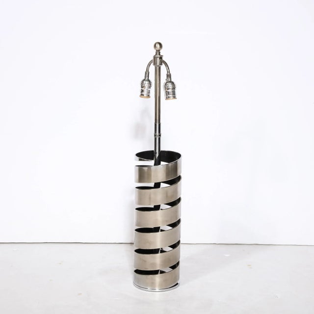 Late 20th Century Modernist Torqued Spiral Form Table Lamp in Satin Nickel For Sale In New York - Image 6 of 13