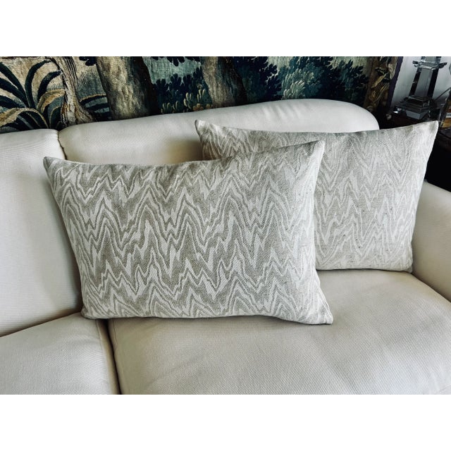 Textile Pair Vintage Belgian Linen Oblong Pillows/Cushions With a Flame Stitch Pattern For Sale - Image 7 of 9