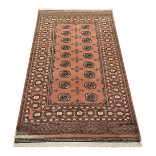 Bokhara Rug 3’11” X 6’6” Pink Wool Tribal Hand-Knotted Oriental Carpet For Sale