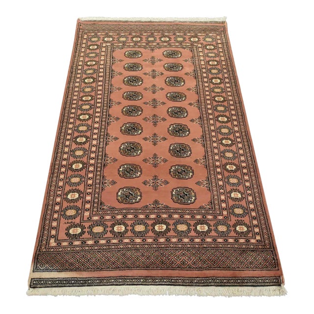 Bokhara Rug 3’11” X 6’6” Pink Wool Tribal Hand-Knotted Oriental Carpet For Sale