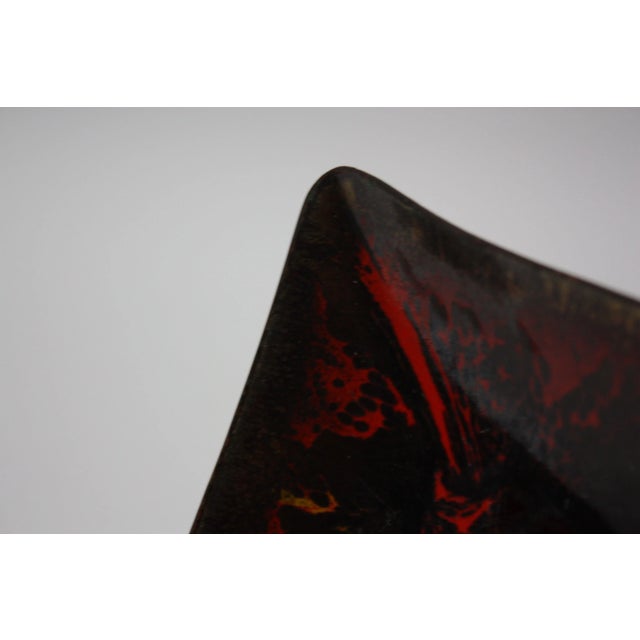 Metal Modernist Red and Black Enamel on Copper Square Dish by Frank Lee For Sale - Image 7 of 9