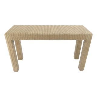 lacquered Grass Cloth Mid Century c1970s Console Sofa Table MINT For Sale