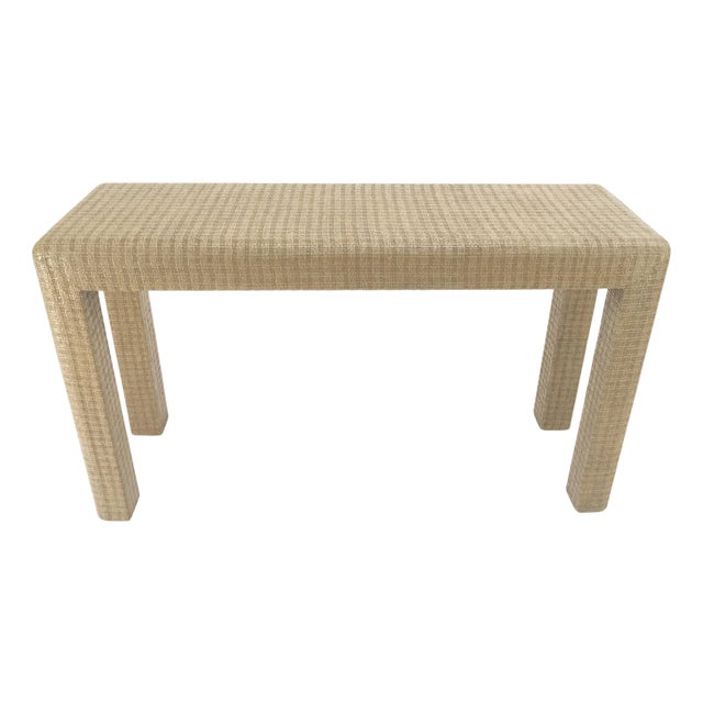 lacquered Grass Cloth Mid Century c1970s Console Sofa Table MINT For Sale
