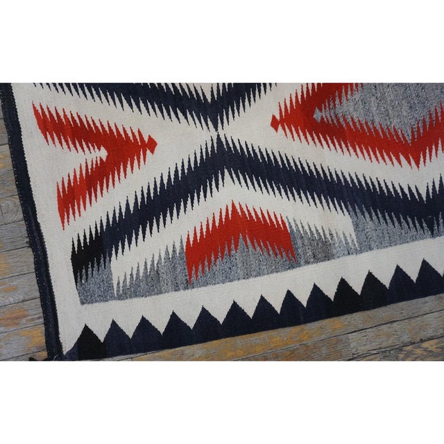 Textile 1930s Small Classic Native American Geometric Antique Navajo Flat Weave Rug For Sale - Image 7 of 11