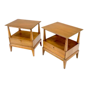 Heywood Wakefield Mid-Century Modern One Drawer Nightstands End Tables - A Pair
