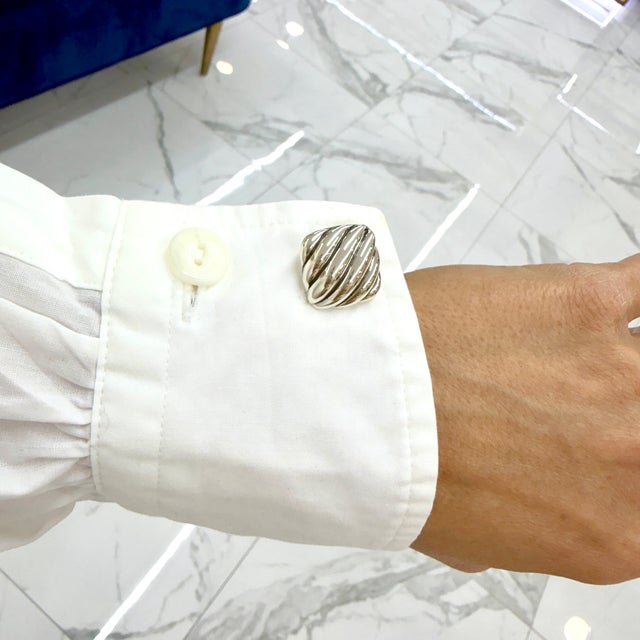 Silver Men’s David Yurman 925 Sterling Silver Sculpted Cable Cushion Cufflinks, A Pair For Sale - Image 8 of 8