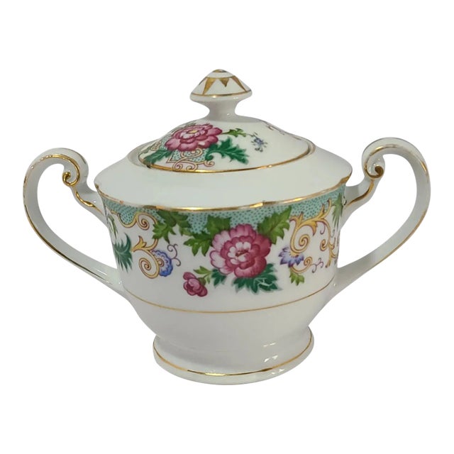 Vintage Elegant Hand Painted Floral Gilded Noritake Japan Sugar Bowl For Sale