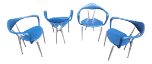 Vintage Armchairs in Aluminum and Blue Foam Material by Ferdinand Alexander Porsche for Ycami Edizioni, 1980s, Set of 4