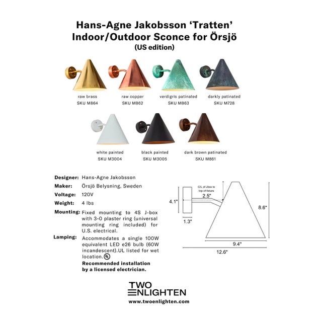 Hans-Agne Jakobsson 'Tratten' Verdigris Patinated Outdoor Sconce For Sale - Image 10 of 12