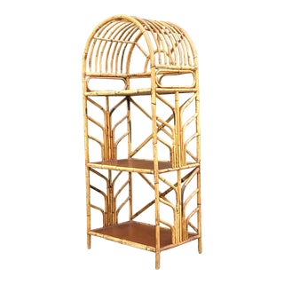 Vintage Coastal Bent Rattan Arched Etagere For Sale