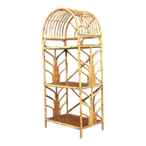 Vintage Coastal Bent Rattan Arched Etagere
