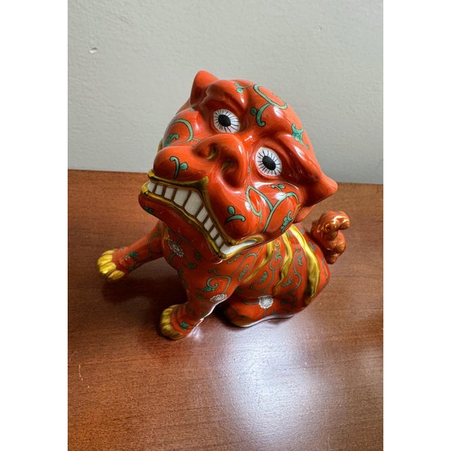 Herend Herend Red Dynasty Foo Dog Guardian Lion Red Ground Hand Painted Porcelain For Sale - Image 4 of 15