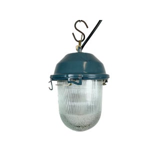 Industrial Soviet Bunker Pendant Light in Blue, 1970s For Sale