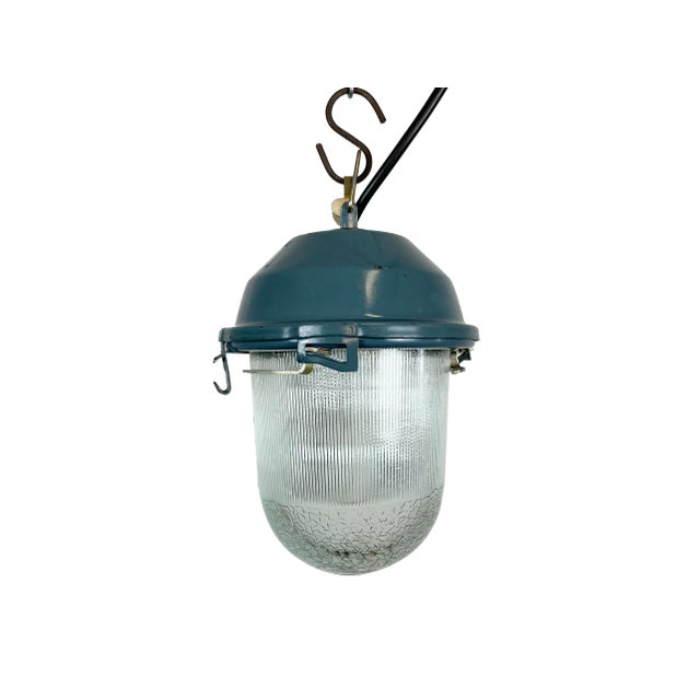 Industrial Soviet Bunker Pendant Light in Blue, 1970s For Sale