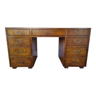 1970s Henredon Campaign Style Mid-Century Modern Desk For Sale