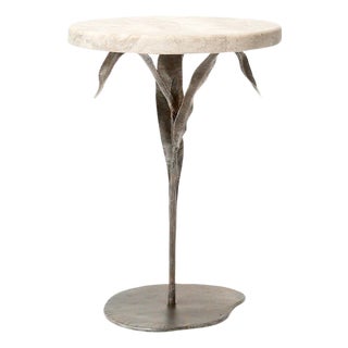 Aged Silver Willow Accent Table Travertine For Sale