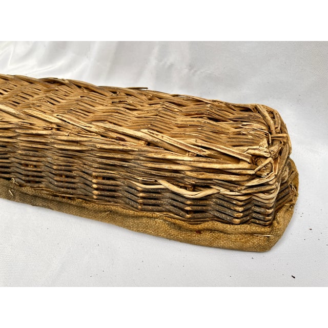 Vintage French Woven Wicker Bread Basket W/Grain Sack Lining For Sale - Image 9 of 12