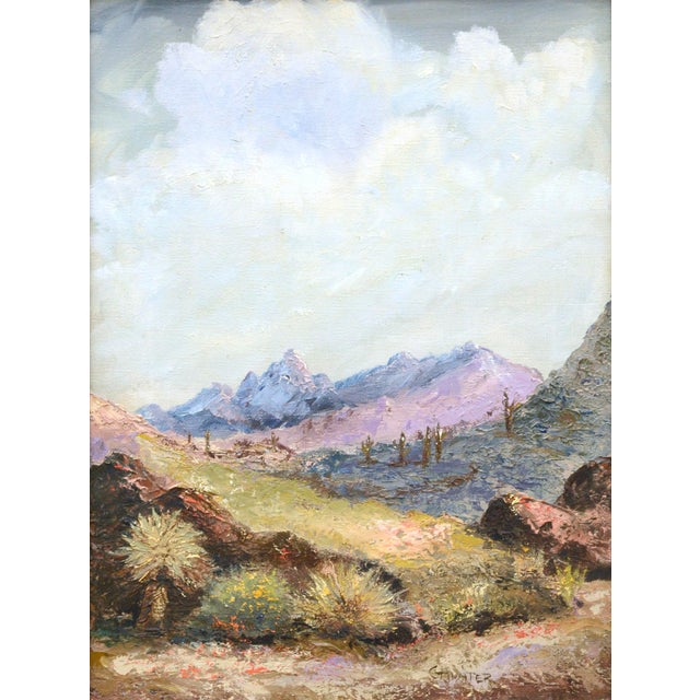 Desert Mountain Landscape in Oil on Canvas Vertical landscape in soft, muted tones and thick impasto, giving texture to...