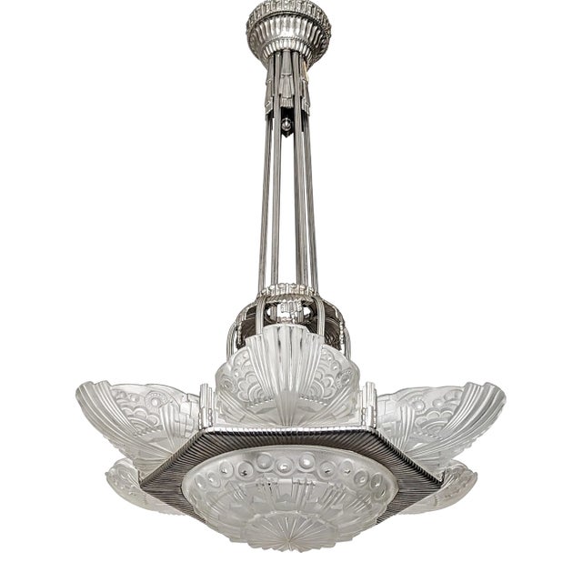 French Art Deco Chandelier by “Georges Leleu” For Sale