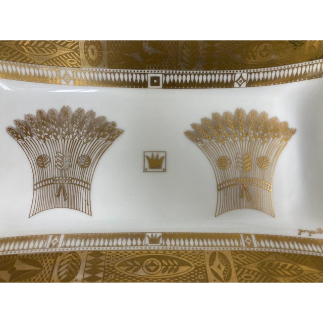 Georges Briard 1960s Georges Briard Milk Glass Bowl With Golden Harvest Design Art Deco Style For Sale - Image 4 of 13