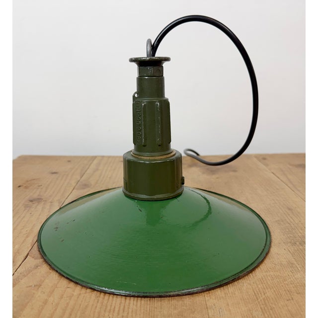 Industrial Green Enamel Military Pendant Lamp with Cast Aluminium Top, 1960s For Sale - Image 13 of 18