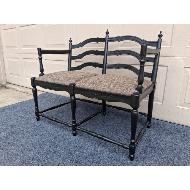 Black Mid Century 2 Seater Settee Made in Spain For Sale - Image 8 of 9