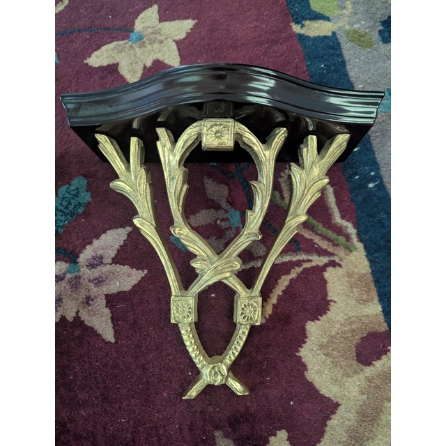 Chelsea House Inc Vintage Chelsea House Polished Brass Laurel Leaves and Wood Decorative Wall Brackets- A Pair For Sale - Image 4 of 17