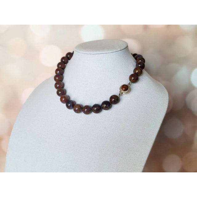 Brown Pietersite Beaded Necklace With Sterling Silver Pietersite Clasp, 18.5" For Sale - Image 10 of 11