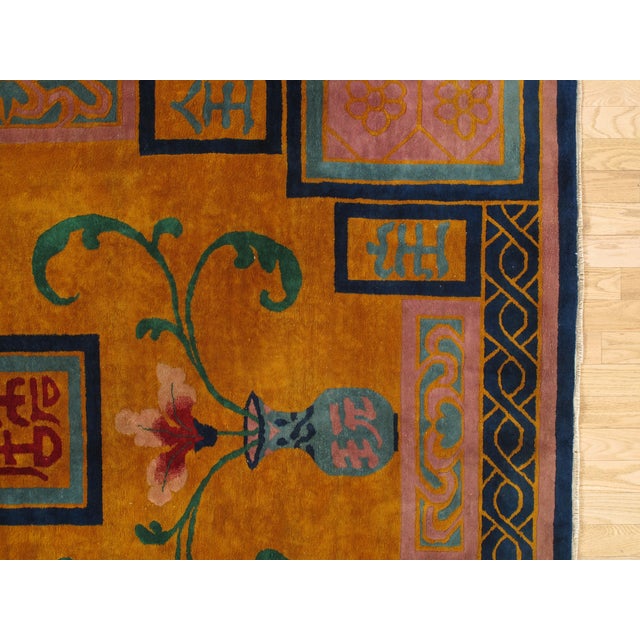 Early 20th Century Antique Chinese Nichols Carpet, Gold, Blue, Green, Navy Carpet Handmade Wool Rug For Sale - Image 5 of 8