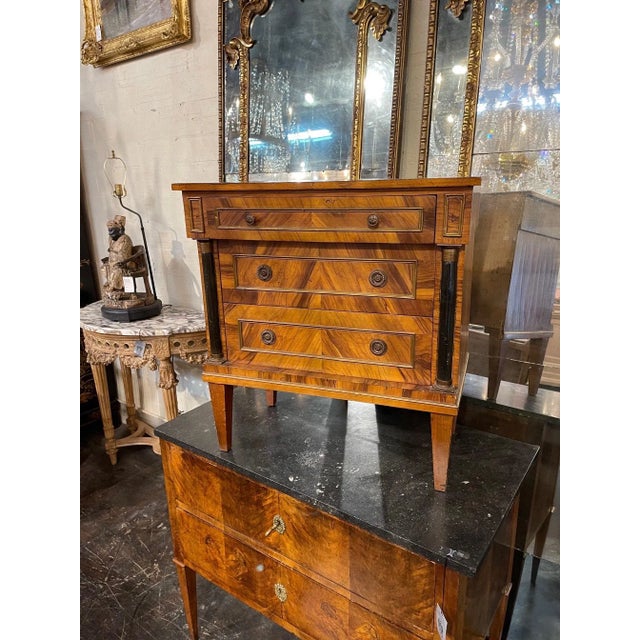Handsome early 20th century Continental Empire style burl wood side table. Very fine finish on this piece with ebonized...