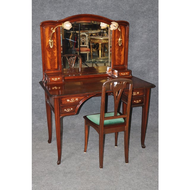 1920's Art Nouveau Mahogany Ormolu Mounted Vanity and Majorelle Stool For Sale - Image 4 of 14