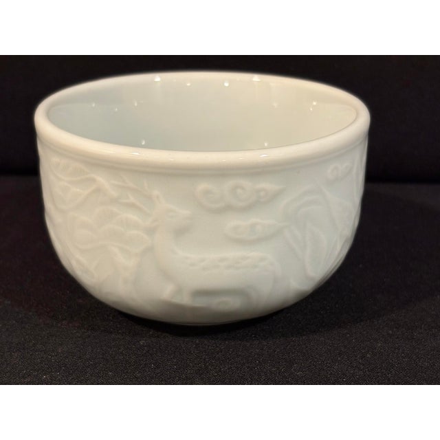 Late 20th Century Late 20th Century Celadon Porcelain Bowls With Wildlife and Floral Raised Relief Motifs - A Pair For Sale - Image 5 of 10