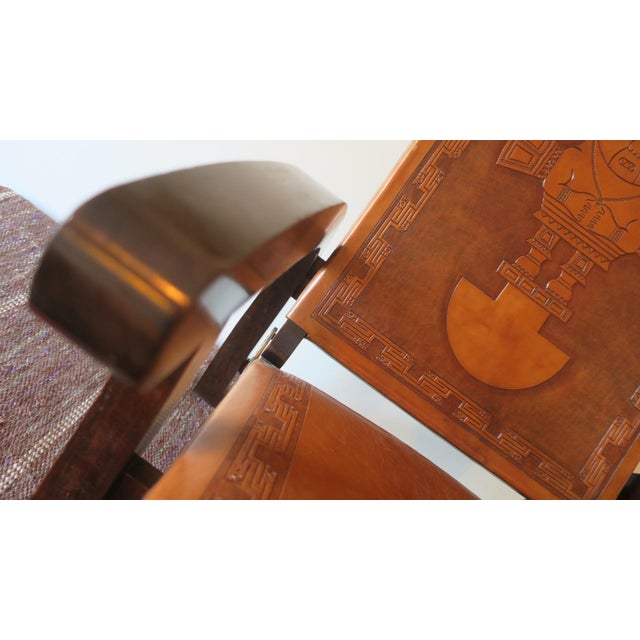 Wood Tihuanaco Teak and Tooled Leather Folding Chair by Angel I. Pazmino for Muebles de Estilo, Ecuador, 1970s For Sale - Image 7 of 18