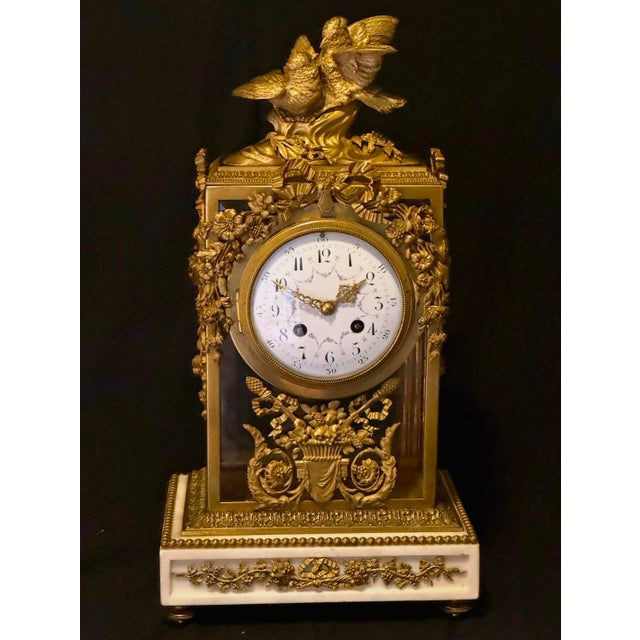 19thC French Louis XVI Gilt Bronze Marble Clock Set 3pc For Sale - Image 11 of 17