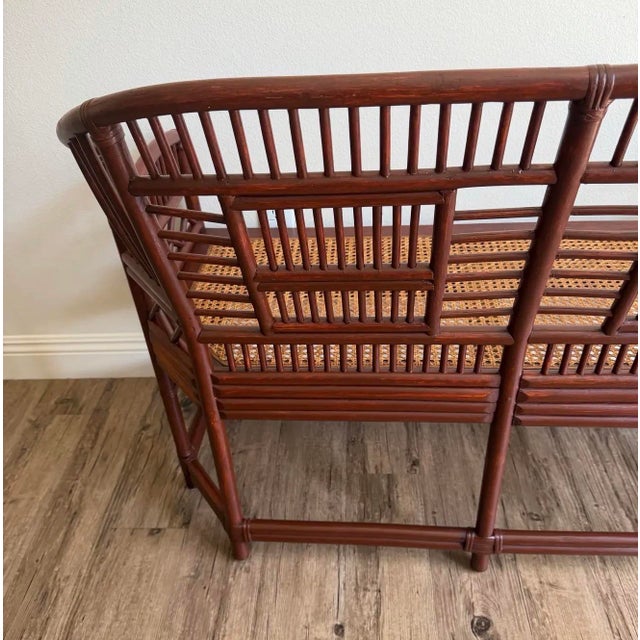Chinoiserie Vintage Bamboo, Rattan & Cane Settee in the Style of Brighton Pavilion For Sale - Image 3 of 4