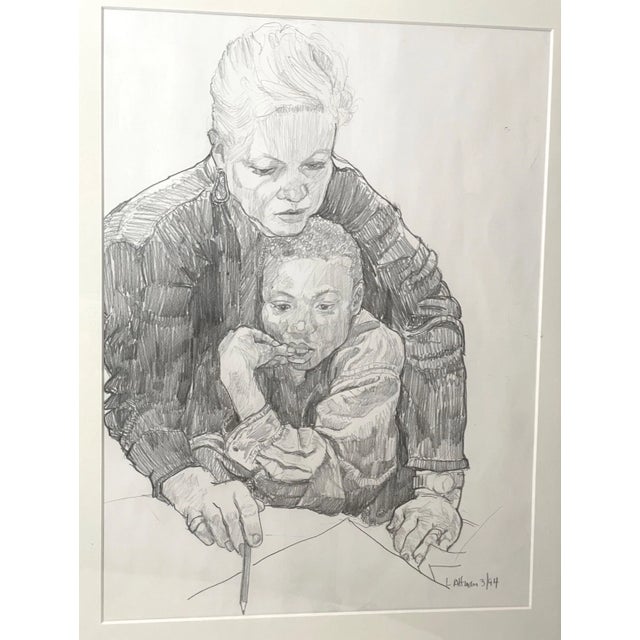 1990s 1990s Original Signed L Altman Figural Lady Boy Mother Child Realism Pencil Drawing For Sale - Image 5 of 13