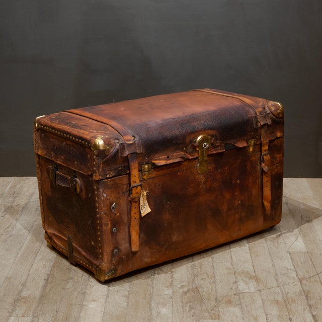 Mid 19th Century 19th C. Geo. B. Bains & Sons Leather Dome-Top Travel Trunk c.1885 For Sale - Image 5 of 18