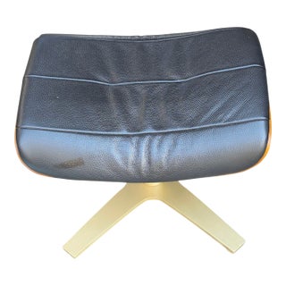 Late 20th Century Danish Modern Swivel Foot Stool Black Leatherette Metal Base Ply Craft For Sale