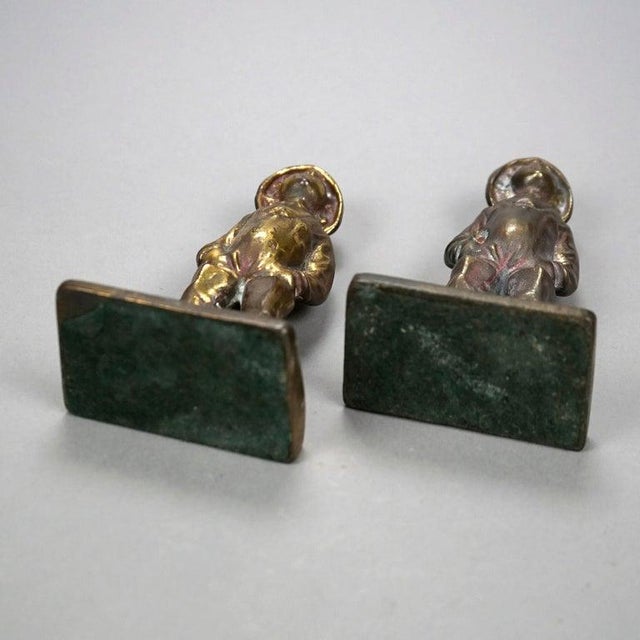 Antique Pair Bronzed Bookends, Young Boy, Circa 1920 For Sale - Image 14 of 14