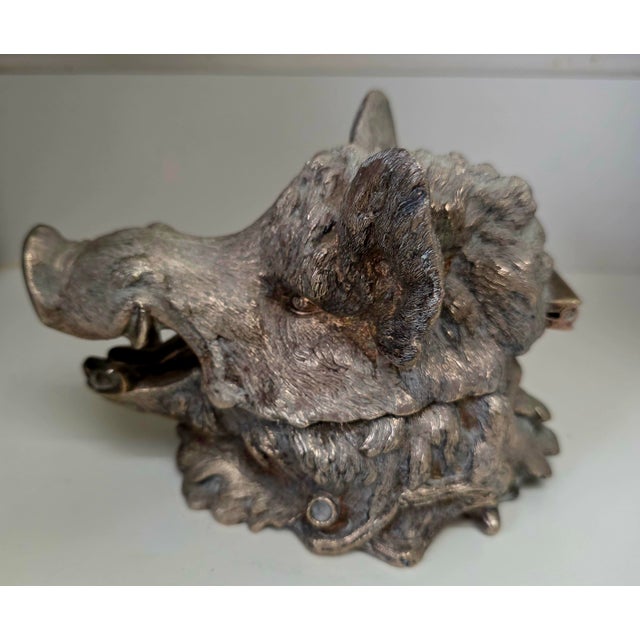 French French Silverplate Boars Head Inkwell For Sale - Image 3 of 5