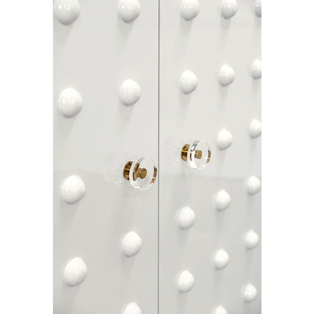 2020s Matthew Izzo Home Beau White Lacquer Two Door Cabinet With Ball Stud Detail and Acrylic and Brass Handles For Sale - Image 5 of 5