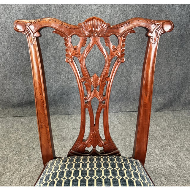 Wood Late 20th Century Set of 8 Carved Mahogany Chippendale-Style Dining Chairs For Sale - Image 7 of 13