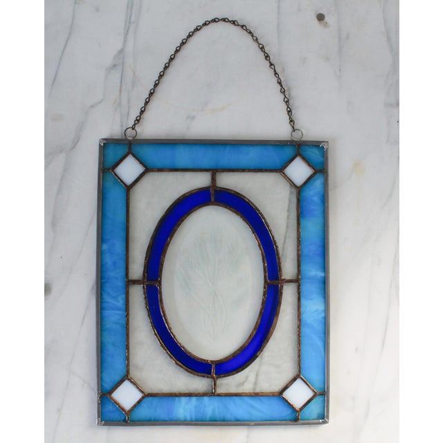Metal Vintage Stained Glass Window Hanging W/ Wheat Motif For Sale - Image 7 of 10